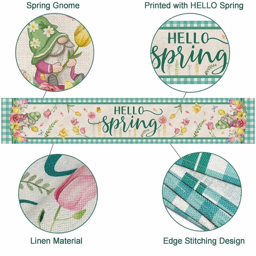 Gnome Floral Table Runner - Multicolor - Spring Table Runner